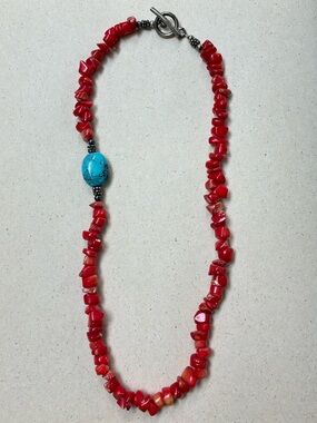 Coral Necklace with Turquoise Accent